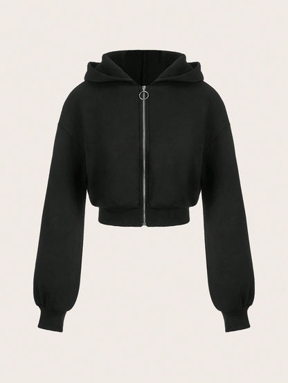 Damen Cropped Hoodie Norvielle mit Reißverschluss und Voluminösen