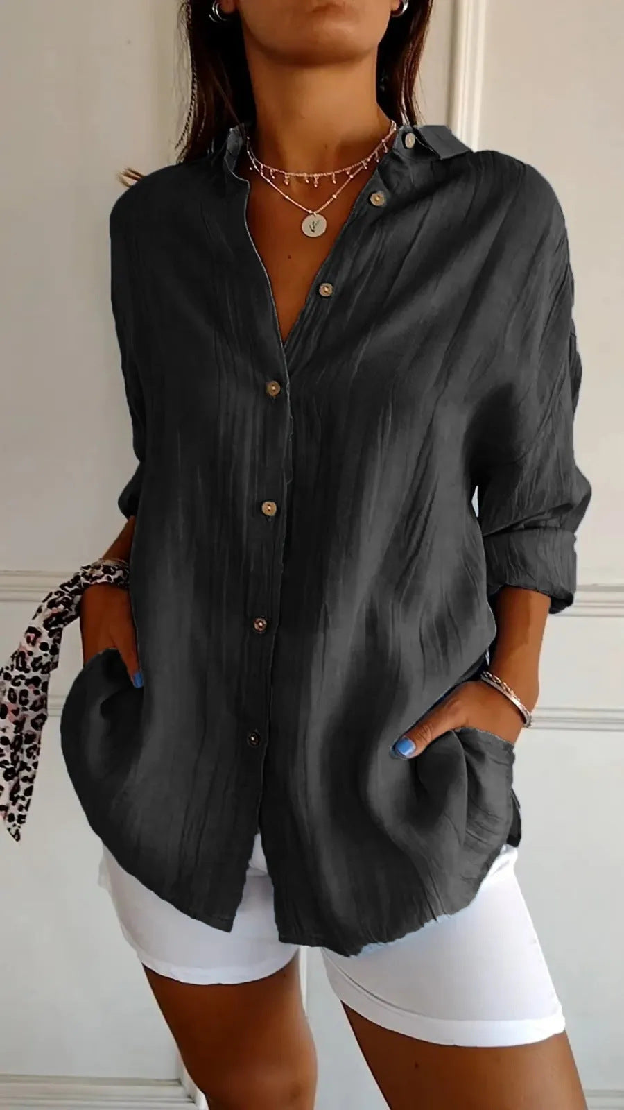 Norvielle Damen Lockeres Button-Down-Hemd