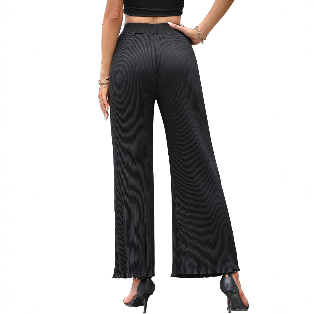 Damen Plissee-Hose Elastischer Bund Weites Bein