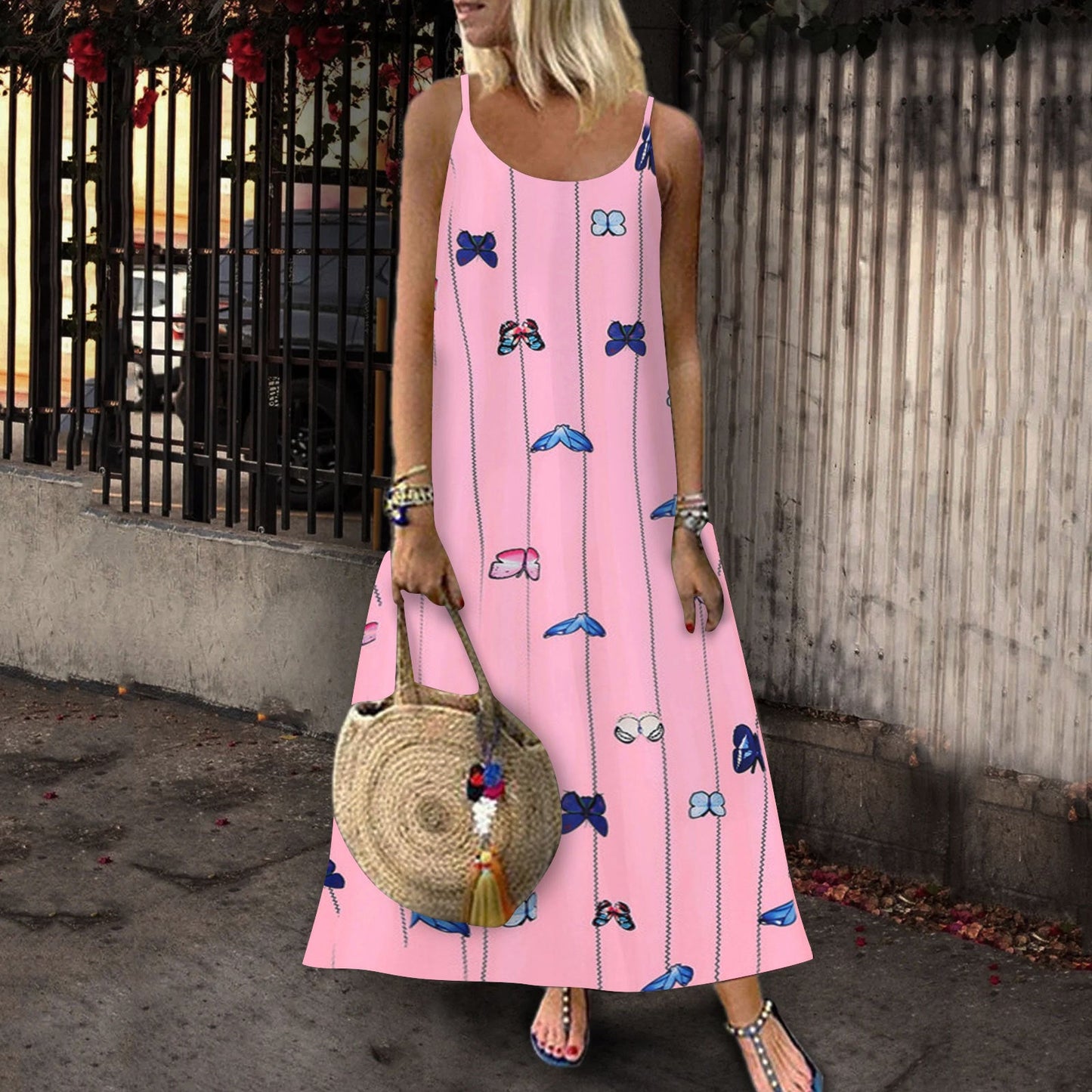 Damen Maxikleid Schmetterlingsmuster Leicht Norvielle