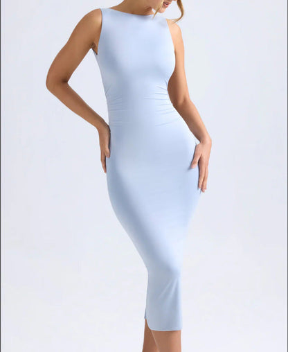 Damen Midi-Kleid Figurbetont mit Ausschnitt schwingend