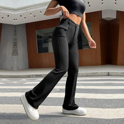 Damen Palazzo-Hose Hohes Bund Aufgesetzte Taschen Schwarz Norvielle - Norvielle
