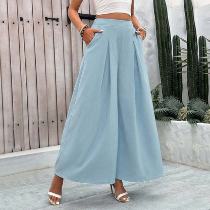 Damen Palazzo-Hose Weite Faltenhose mit Taschen