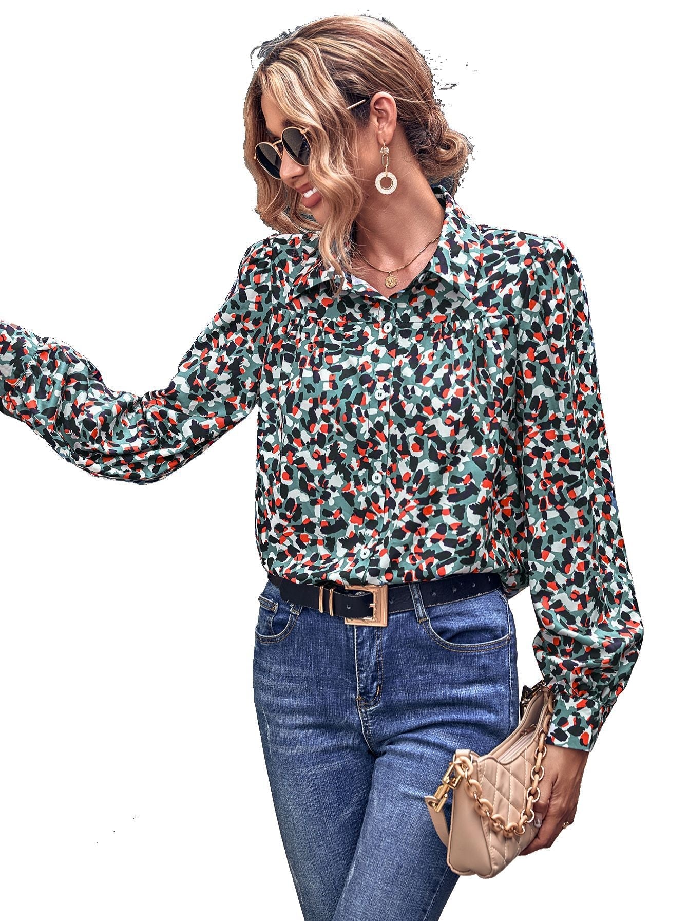 Damen Bluse Floralmuster Puffärmel Norvielle