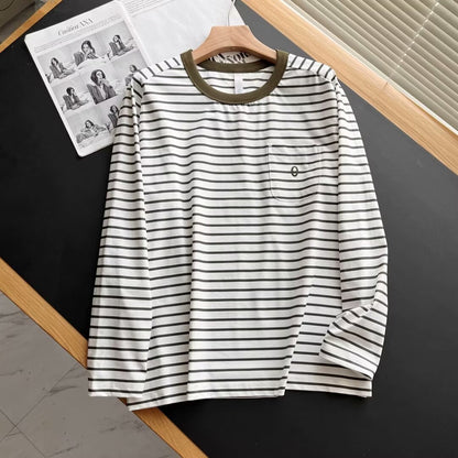Damen Langarmshirt Gestreift Mit Brusttasche Norvielle