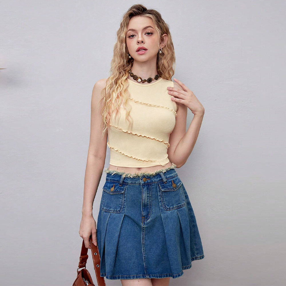 Damen Cropped Rüschendetails Modisch Rosa