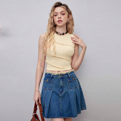 Damen Cropped Rüschendetails Modisch Rosa