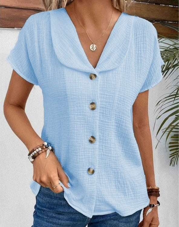 Damen T-Shirt Mit Knöpfen Lässig Weiß