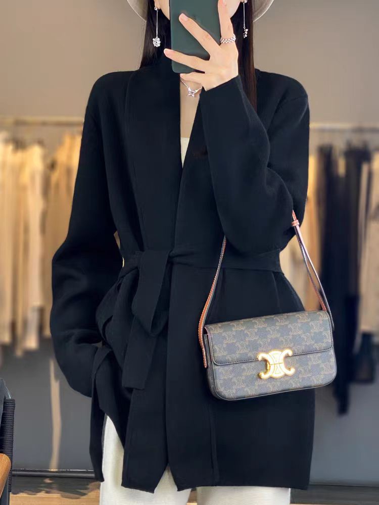 Damen Strickjacke Lang Gürtel Lässiger Schnitt Norvielle