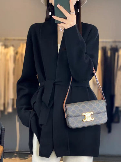 Damen Strickjacke Lang Gürtel Lässiger Schnitt Norvielle