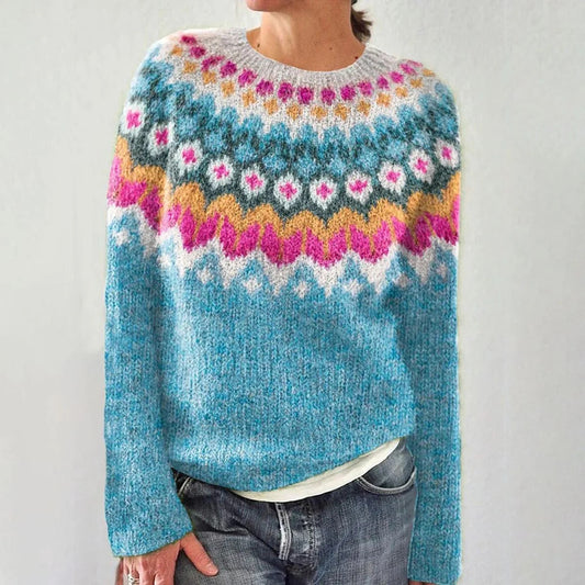 Damen Strickpullover Lebendiges Muster Komfortschnitt Norvielle - Norvielle