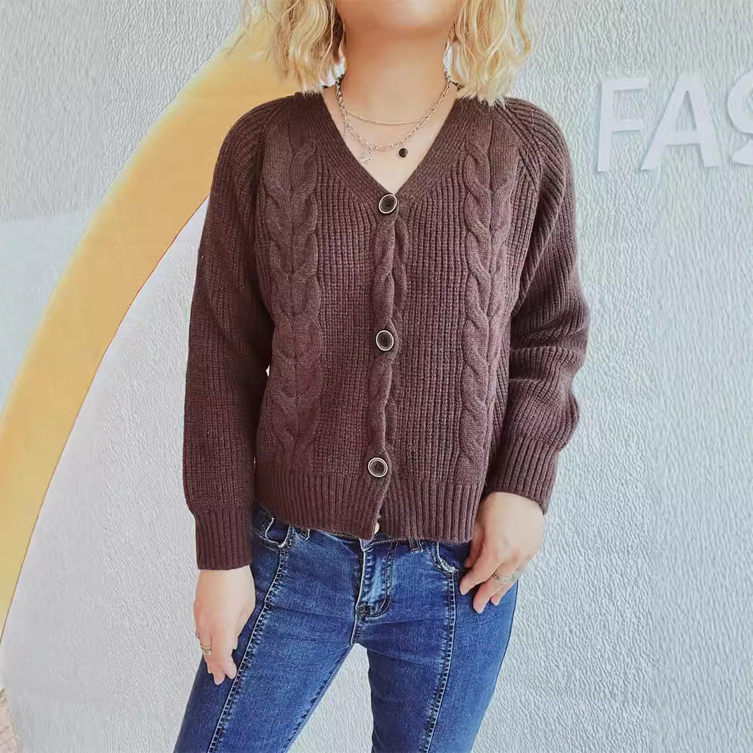 Damen Strickjacke Zopfmuster Knopfverschluss Norvielle