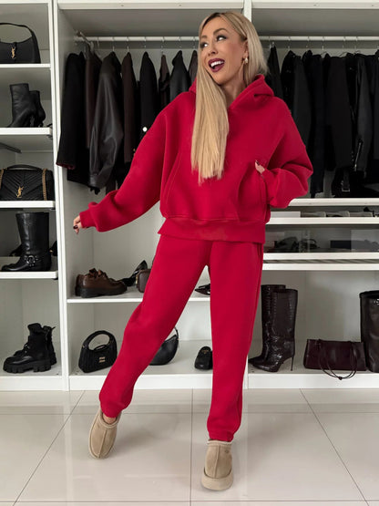 Damen Fleece-Loungewear-Set mit Kapuze elastischer Bund Norvielle