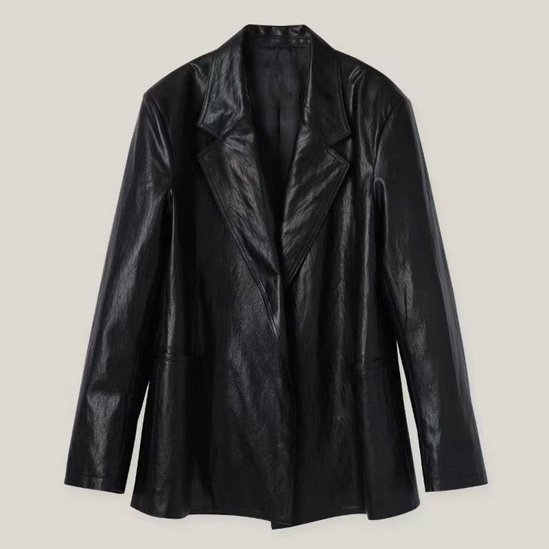 Damen Oversized Blazer aus Kunstleder