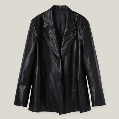 Damen Oversized Blazer aus Kunstleder