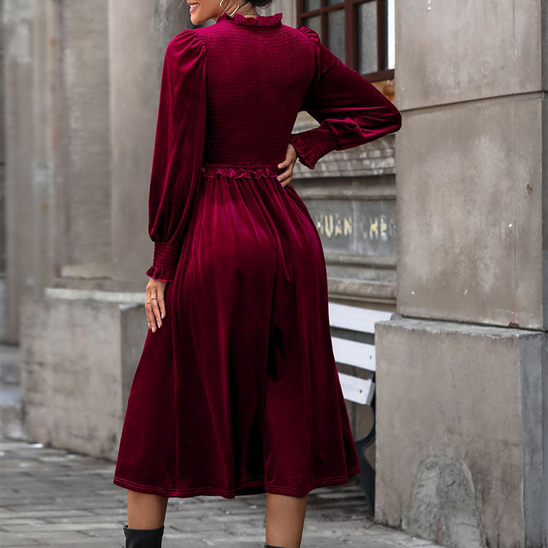 Damen Midikleid Rüschendetails Langer Ärmel Norvielle