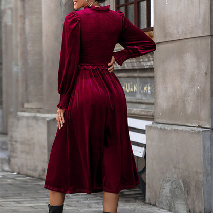 Damen Midikleid Rüschendetails Langer Ärmel Norvielle