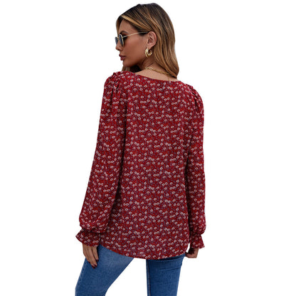 Damen Bluse Rüschendetails Floralmuster