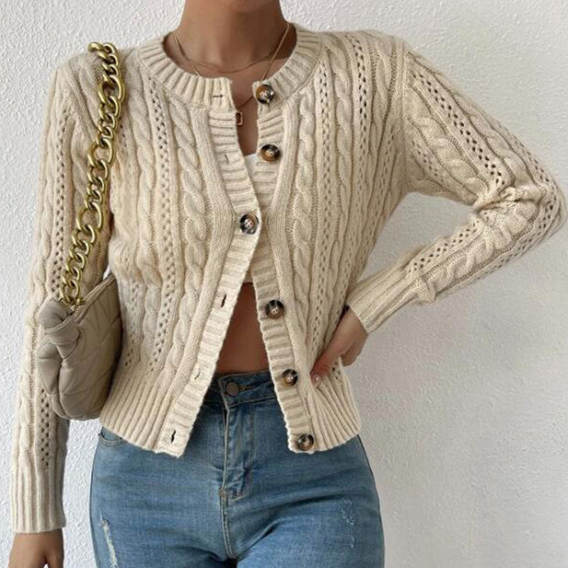Damen Strickjacke Zopfmuster Glänzende Knöpfe Norvielle