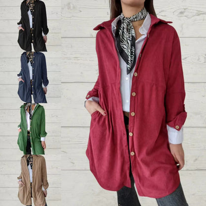 Damen Langarmhemdjacke Corddesign Strukturiert Braun - Norvielle