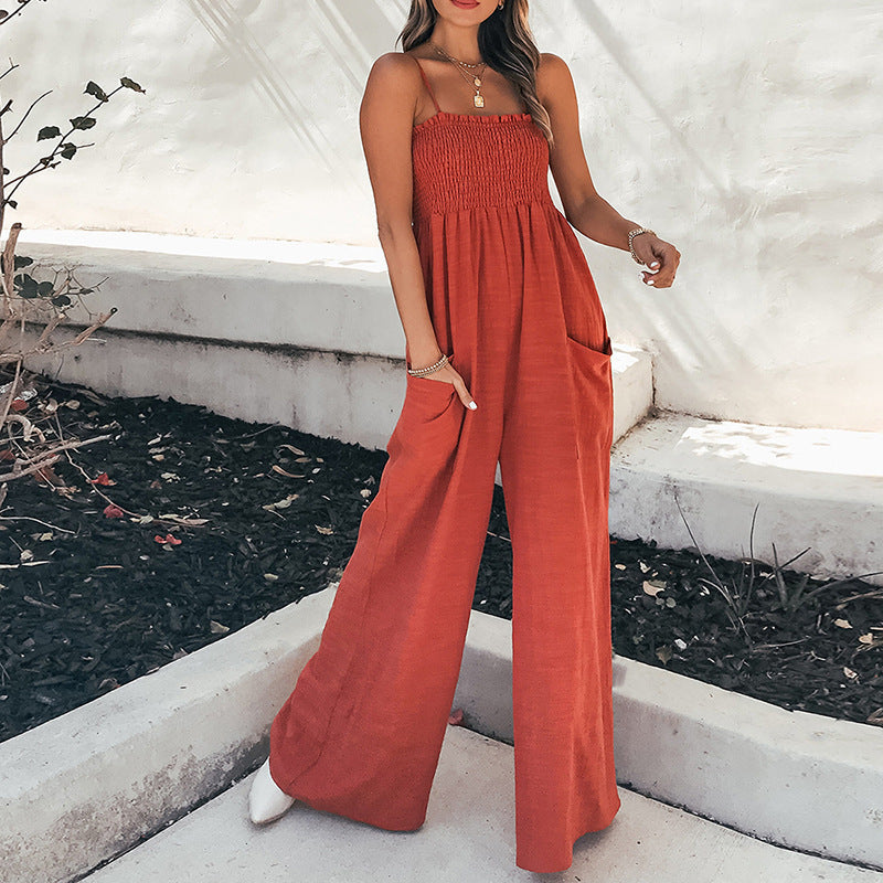 Damen Jumpsuit Weites Bein Elastisch Norvielle