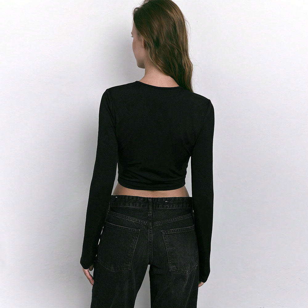 Damen Langarmshirt Cropped mit Cut-Out und Ringdetails