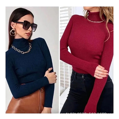 Damen Rollkragenpullover Rippstruktur Langarm Norvielle