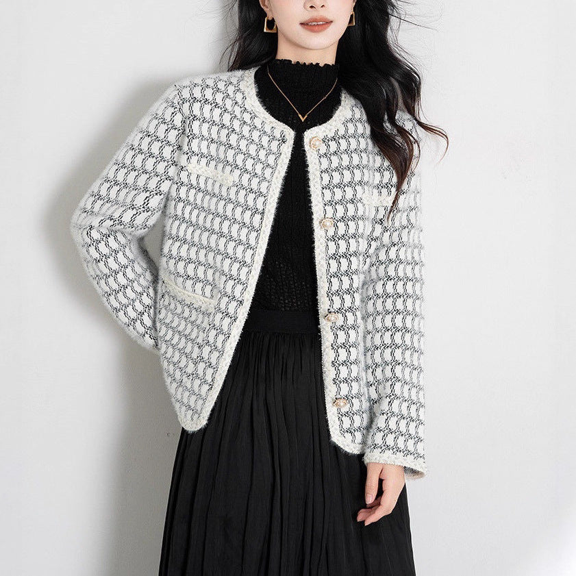 Damen Strickjacke Strukturiertes Muster Knöpfe Beige - Norvielle