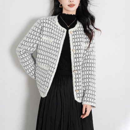 Damen Strickjacke Strukturiertes Muster Knöpfe Beige - Norvielle