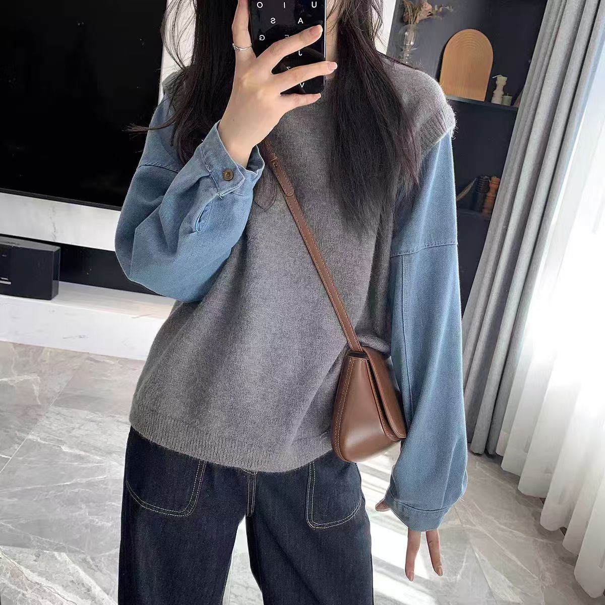 Damen Strickpullover Denim Ärmel Norvielle - Norvielle