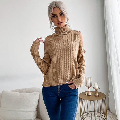 Damen Off-Shoulder Strickpullover hoher Kragen Norvielle