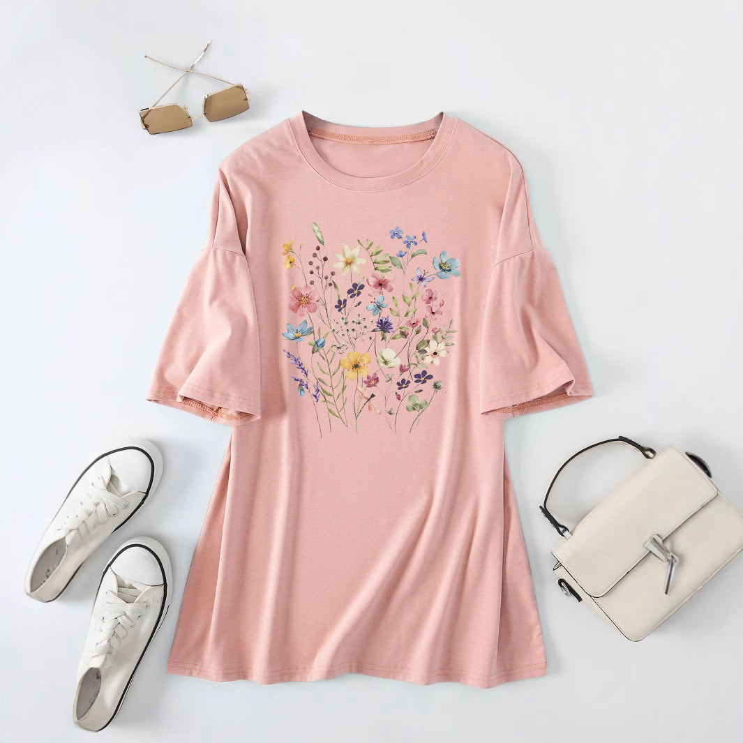 Damen Sommerbluse Floralmuster Baumwolle Blumenweiß