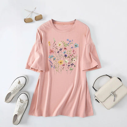 Damen Sommerbluse Floralmuster Baumwolle Blumenweiß