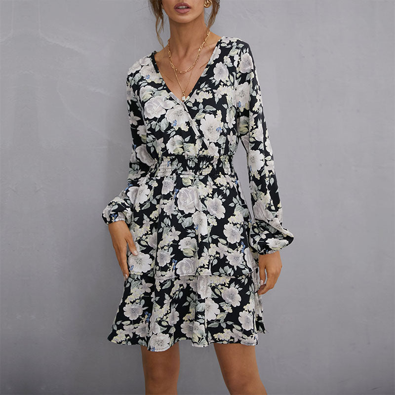 Damen Wickelkleid Floralmuster Elastisch Schwarz Norvielle - Norvielle