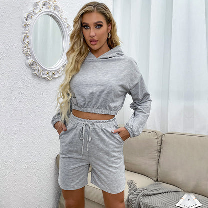 Damen Sport-Outfit Kapuzenpullover Kurzshorts Norvielle