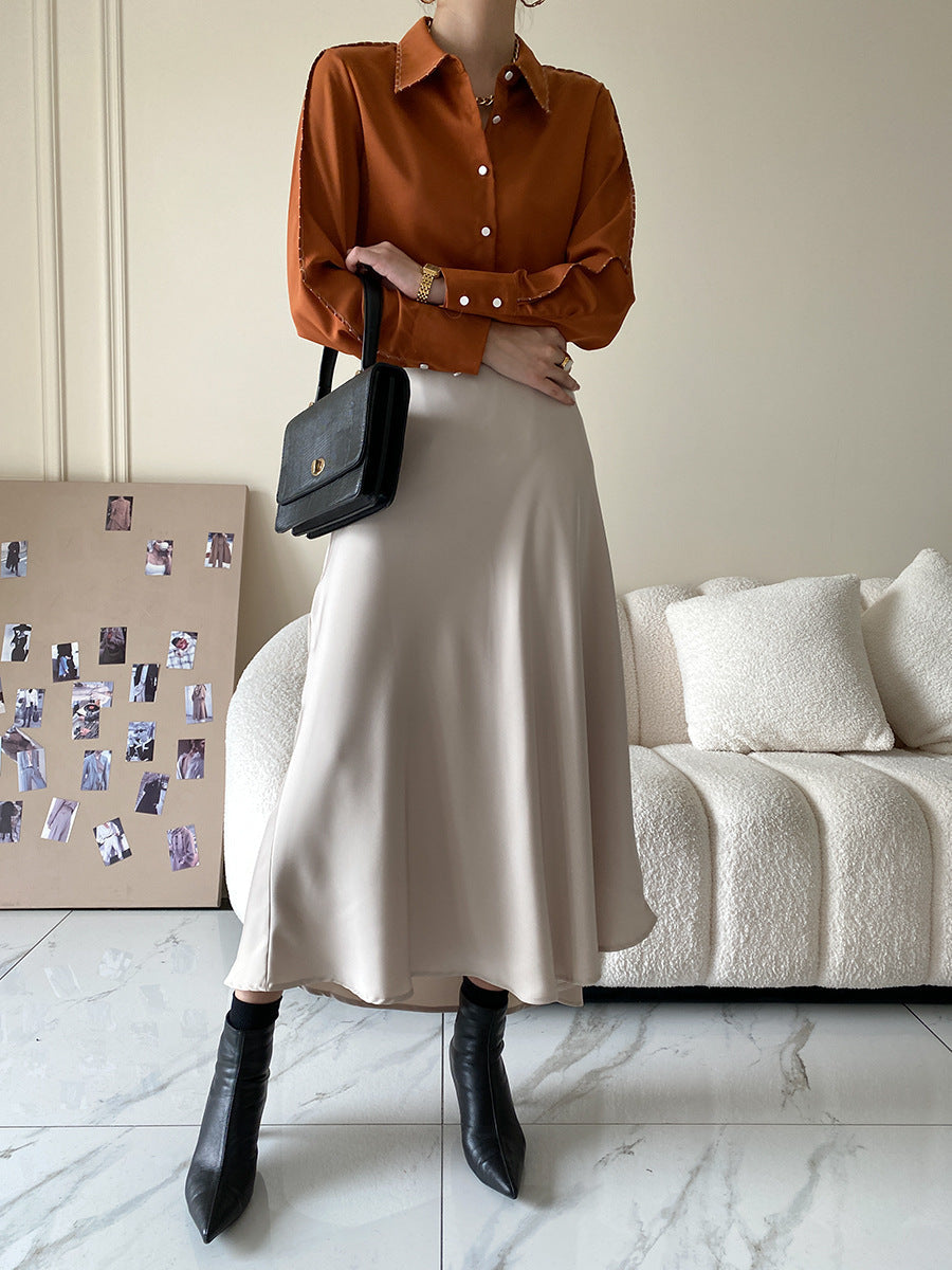 Damen Hemd Voluminöser Kragen Elegantes Design Weiß
