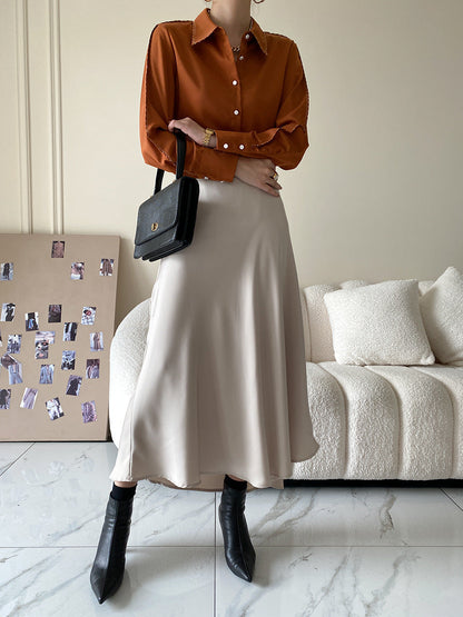 Damen Hemd Voluminöser Kragen Elegantes Design Weiß