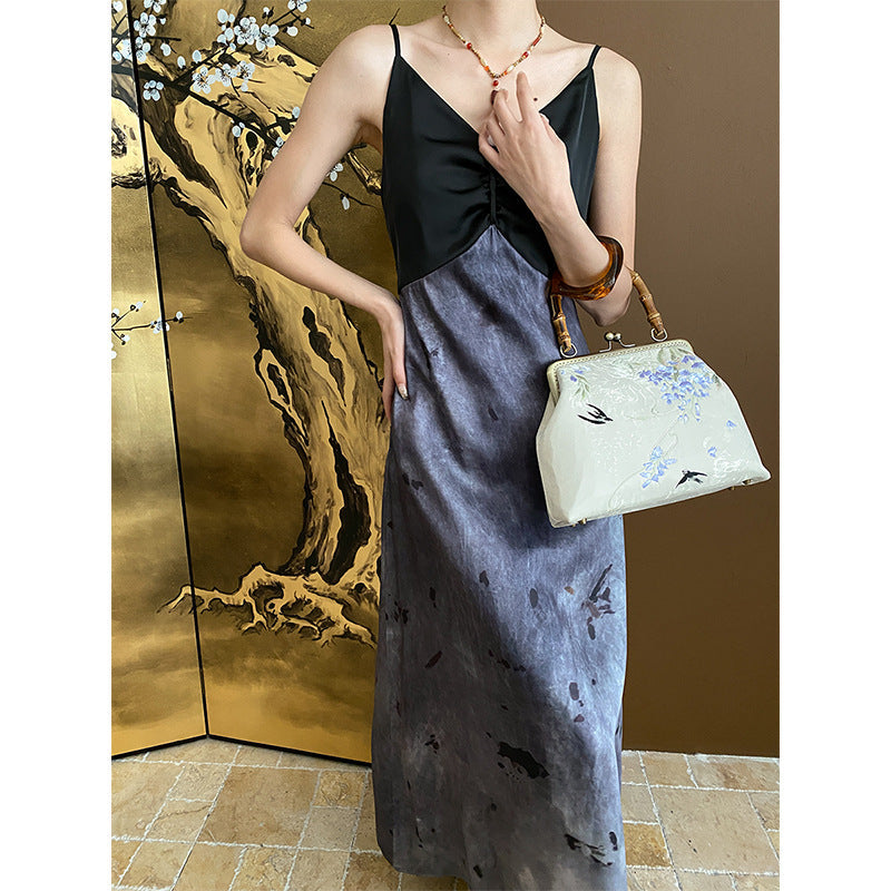 Damen Maxikleid V-Ausschnitt Spaghettiträger Elegantes Abendkleid