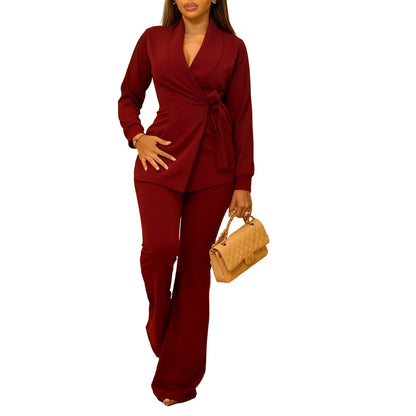 Damen Blazer-Set Weites Bein Modischer Gürtel