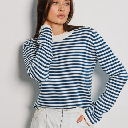 Damen Langarmpullover Weicher Baumwollmix Streifenmuster