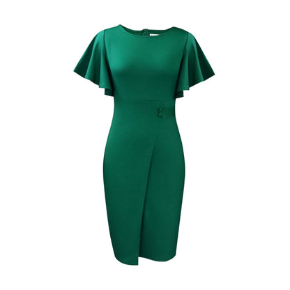 Damen Kleid Figurbetonung Flügelärmel Asymmetrisch