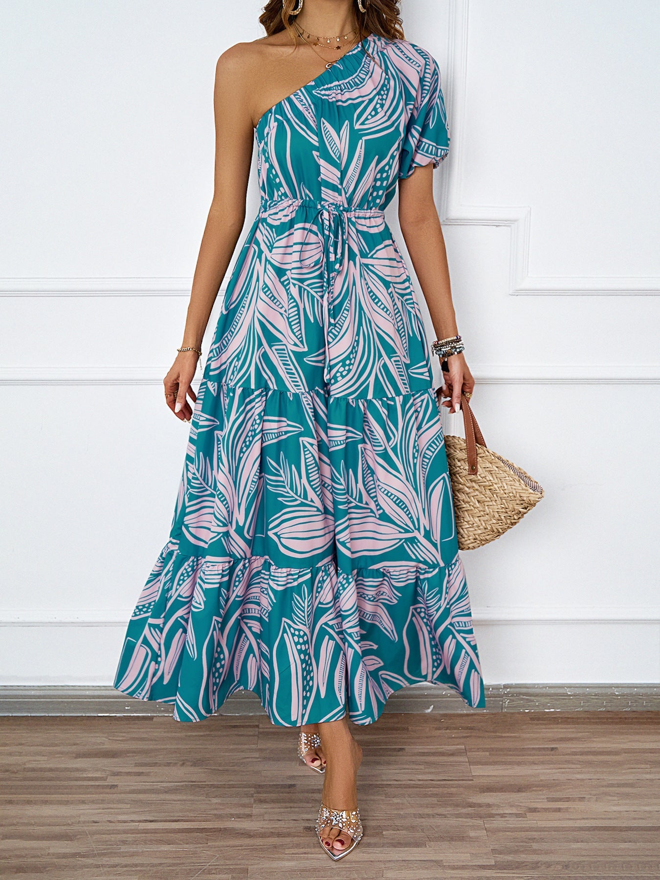 Damen Maxikleid Asymmetrisch Floralmuster Sommer