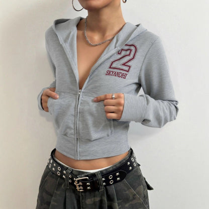 Damen Cropped Kapuzenjacke Reißverschluss Norvielle