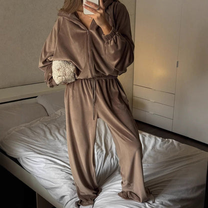 Damen Velours-Set Hochkragen Weitschnitt