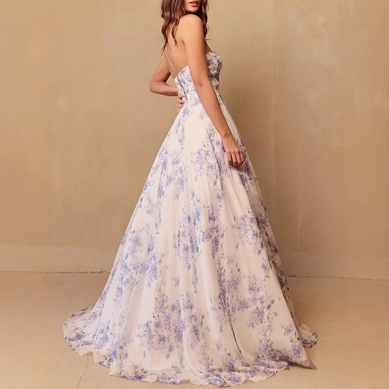 Damen Hochzeitskleid Sweetheart-Ausschnitt Florales Chiffon Weiß