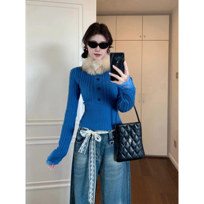 Damen Strickpullover Zopfmuster Spitzenärmel Norvielle