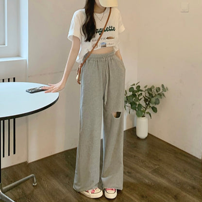 Damen Sweatpants Weit Geschnitten Elastischer Bund