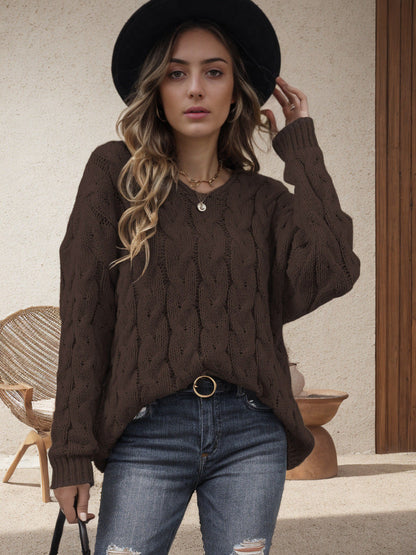 Damen Grobstrickpullover Romantisch Zopfmuster Weit Norvielle