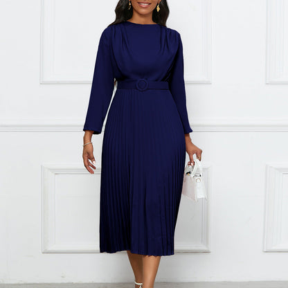 Damen Plisseekleid Mit Gürtel Elegante Falten Norvielle