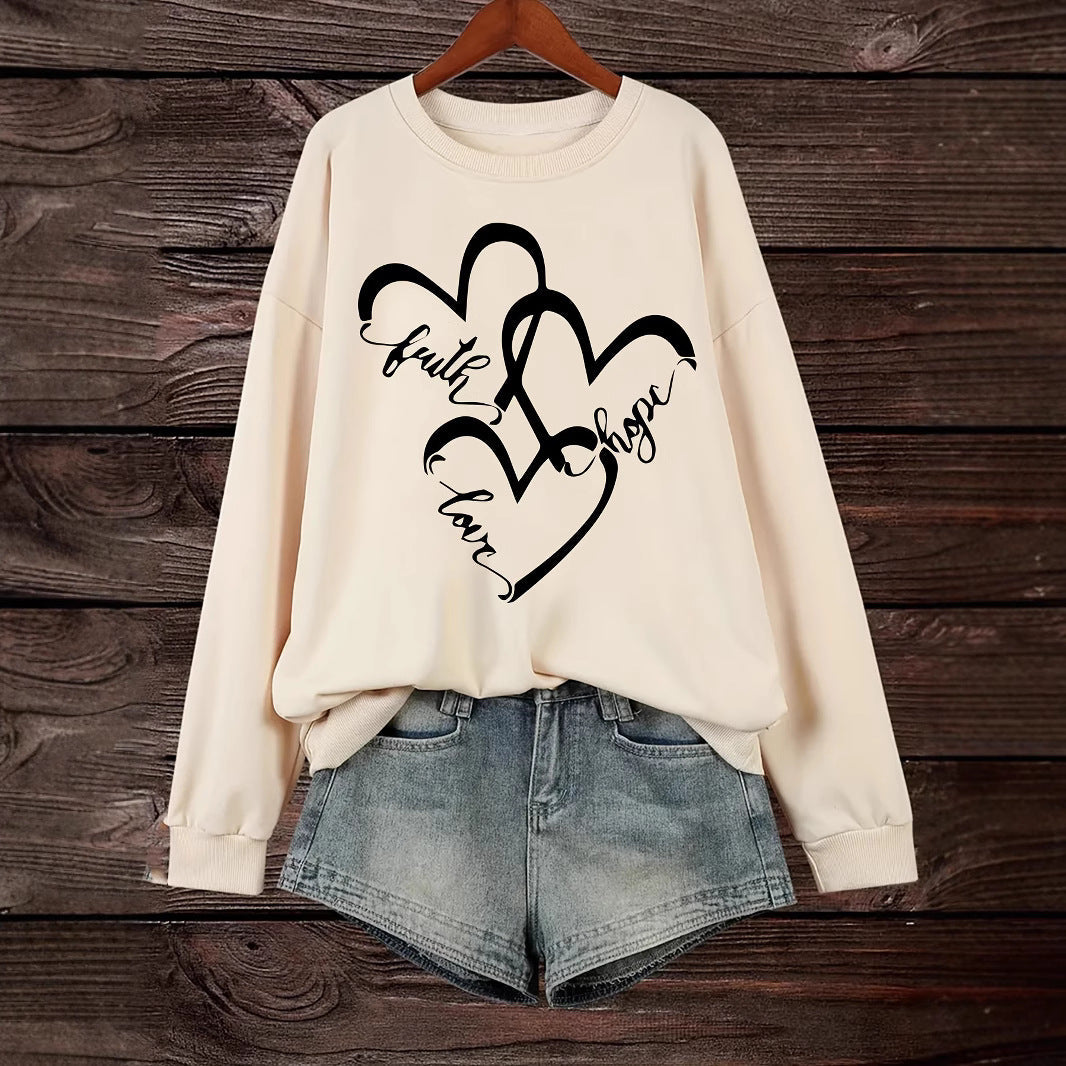 Damen Sweatshirt Romantische Herzen Aufdruck Rosa